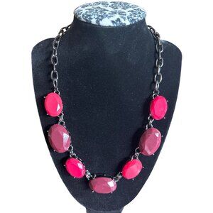 Premier Designs Statement Necklace With Bold Pink & Mauve Cabochons  Black Chain